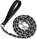 Metal Chain Dog Leash Chew Proof for Dogs, Black, 3.0mm, 4FT | Close Control for Training and Busy Areas, Chew Resistant Chain, Padded Handle, Swivel Clip by LUFFWELL