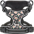 Timos Dog Harness Medium Sized, Quick Release 3 Buckles, Black Rose, M | Reflective No Pull No Choke, Easy On & Off, Adjustable Soft Padded, Front & Back 2 Clips and Control Handle for Walking by Timos