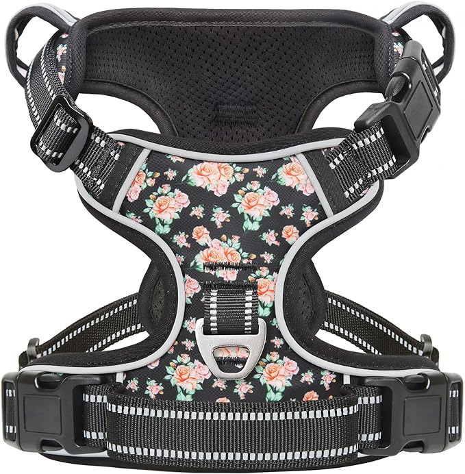 Timos No Pull Dog Harness,NO Need Go Over Dogs Head 3 Snap Buckles Reflective Oxford No Choke Harness with Front&Back 2 Metal Leash Clips Soft Padded for Small Medium Large Dogs,X-Large (Pack of 1) | Reflective, No Choke, Easy On & Off, Adjustable Soft... by Timos