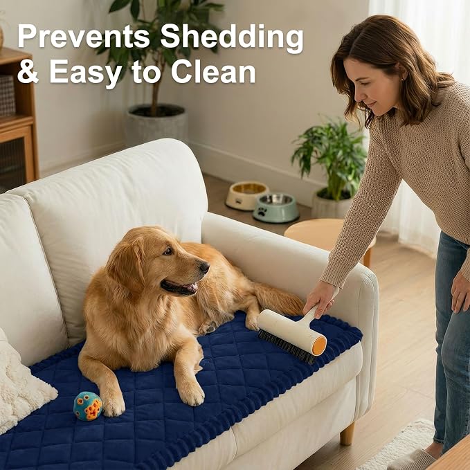 Smiry Non Slip Couch Cover for Dogs, Fuzzy Plush Pet Sofa Protector | Washable Furniture Cover for Large Dogs & Cats, Scratch & Dirt Resistant, For 2 Cushion Couch, Ink Blue, 27.6"x47" - Image 8