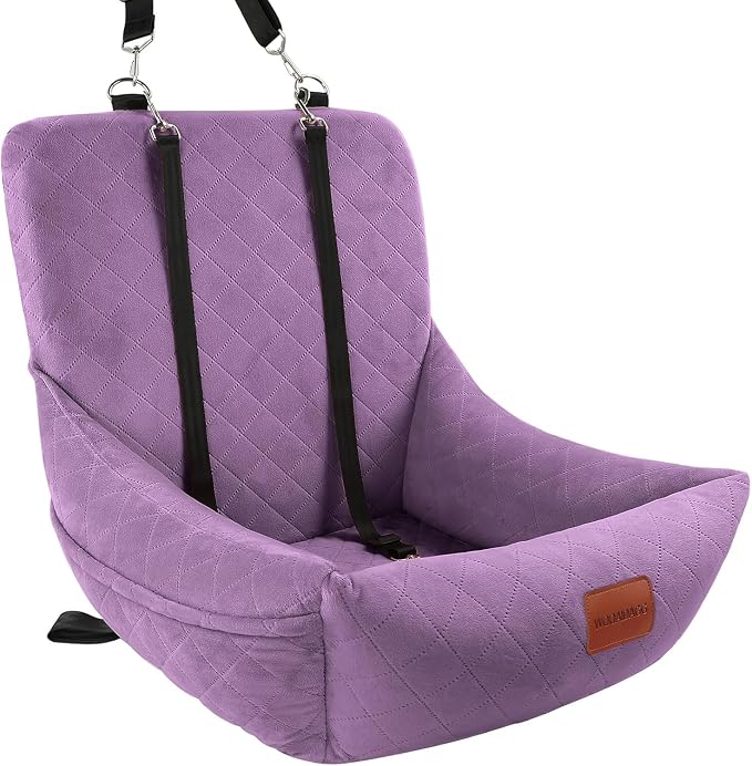 WOOAIDAGG Dog Car Seat for Small Dogs Up to 25lbs,Soft Washable Fabric Fill in Memory Foam,Easy to Assemble with 2 Clip-On Safety Leashes and Storage Pockets,Front or Back Seat are Both OK(Purple) by WOOAIDAGG