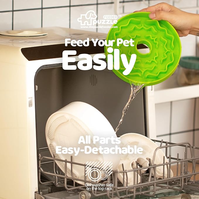 Puzzle Feeder Slow Feeder Dog Bowl for Puppies with Non-Slip Base - Adjustable Speed Design, Removable Puzzle Inserts & Dishwasher Safe, Green - Image 3