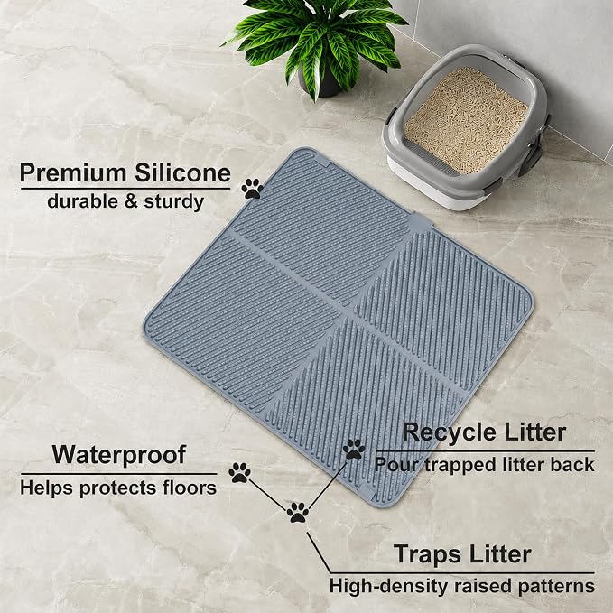 Silicone Cat Litter Mat, 30'' × 23'' Large Waterproof Cat Pad for Litter Box, Easy-Clean Trapping Surface with Raised Edge, Gentle on Paws, Gray - Image 3