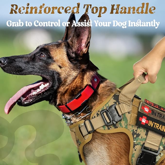 rabbitgoo Tactical Dog Harness for Medium, Heavy Duty Military No Pull Vest | Sturdy Metal Buckles, 5 Adjustments, Molle System, Powerful Pullers for Training, Hunting, Outdoor, Brown Camo, Medium - Image 3