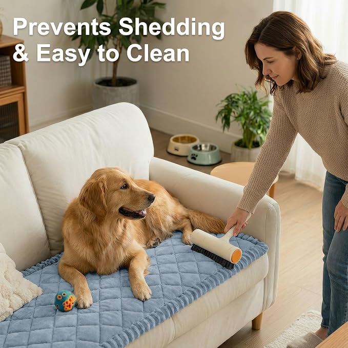 Smiry Non Slip Couch Cover for Dogs, Fuzzy Plush Pet Sofa Protector | Washable Furniture Cover for Large Dogs & Cats, Scratch & Dirt Resistant, For 2 Cushion Couch, Haze Blue, 27.6"x47" - Image 8