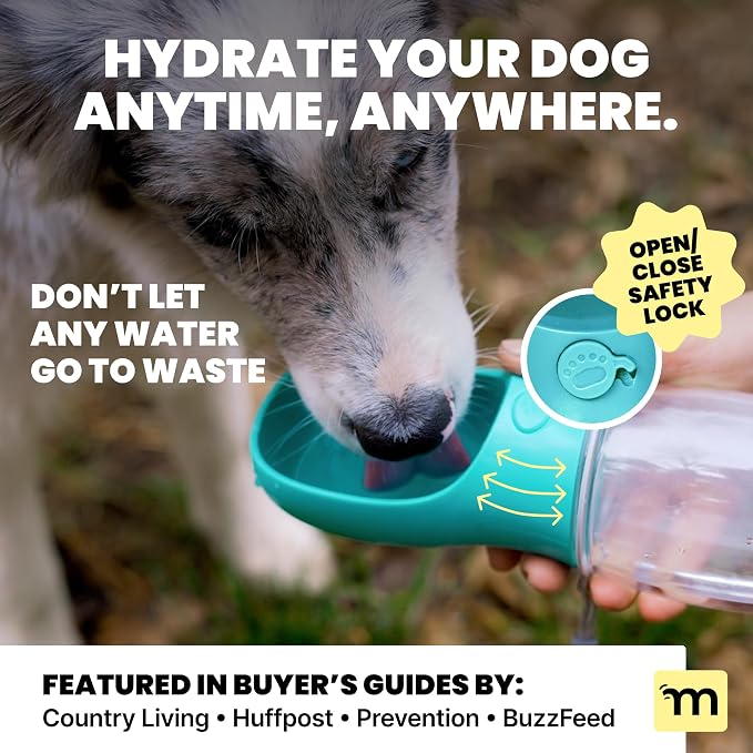 MalsiPree Dog Water Bottle Dispenser - 12 oz Blue, Leak-Proof | 12oz leak-proof bottle - one-hand use - built-in bowl - Use for dog walks, travel, hiking & beach days - Image 2