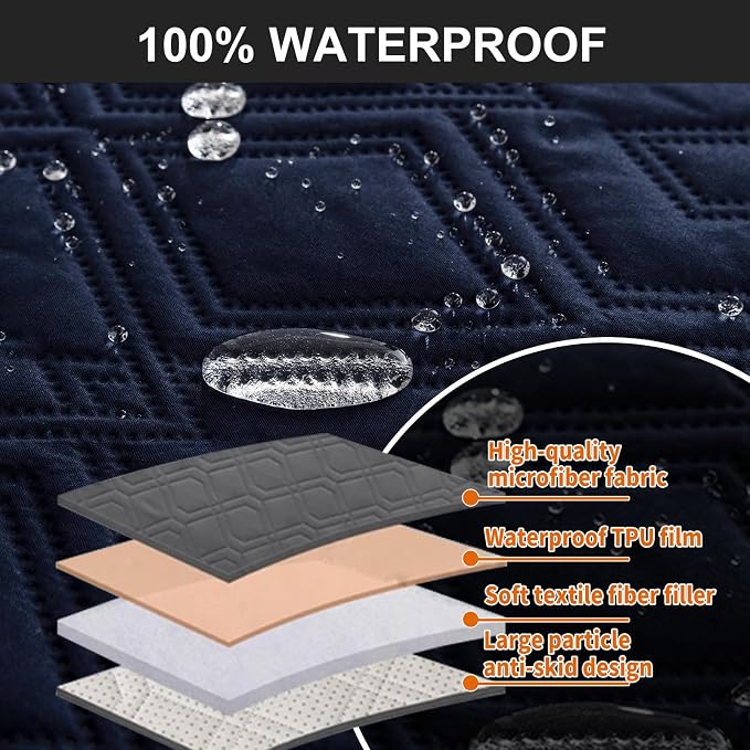 Genina Waterproof Loveseat Recliner Cover Non-Slip, Sofa Cover for Reclining Couch 2 Seat, Washable Couch Cover Loveseat Furniture Protector Cover for Pets Dogs Kids (Navy, Recliner Loveseat) - Image 6
