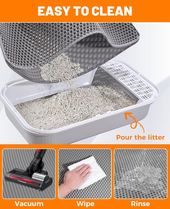 Cat Litter Mat - Extra Large Cat Litter Mat Litter Trapping Mat 46"x26"-Honeycomb Double Layer Design,Urine and Water Proof Material,No Slip& No Phthalate,Washable Easy Clean（Grey） - Image 5