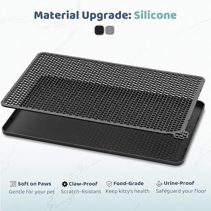 Silicone Cat Litter Mat 24x15" Double Layer Honeycomb Non-Slip | Food-Grade, Machine Washable, Anti-Crease, Claw-Proof, Raised Edges, 24 x 15‘’ Fits Standard Box, Soft on Paws - Image 7