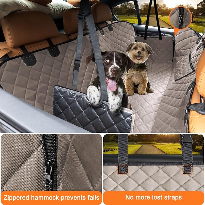 URPOWER XL Dog Seat Cover for Full-Size Truck Back Seat, Waterproof Hammock | 600D Oxford, Side Flaps with Zippers, Scratch Resistant, Non-Slip, Easy Install, Machine Washable, Dog Seat Belt Included - Image 2