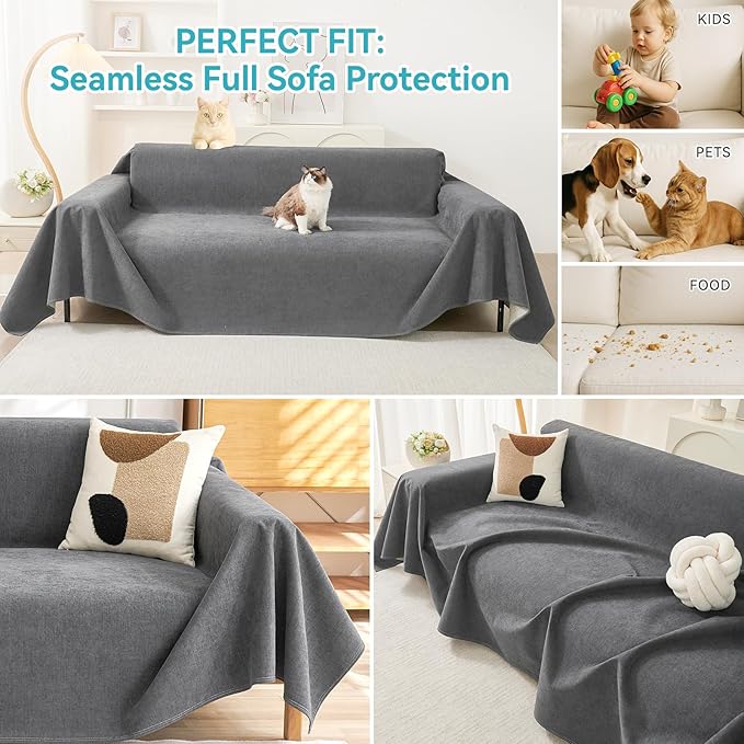 Warmstar Couch Protector from Cat Claws, Waterproof Couch Cover Anti Slip | Couch Cover 3 Cushion Sofa Washable,Anti-Scratch Pet Sofa Cover Heavy Duty,71"X118", Dark Grey - Image 5