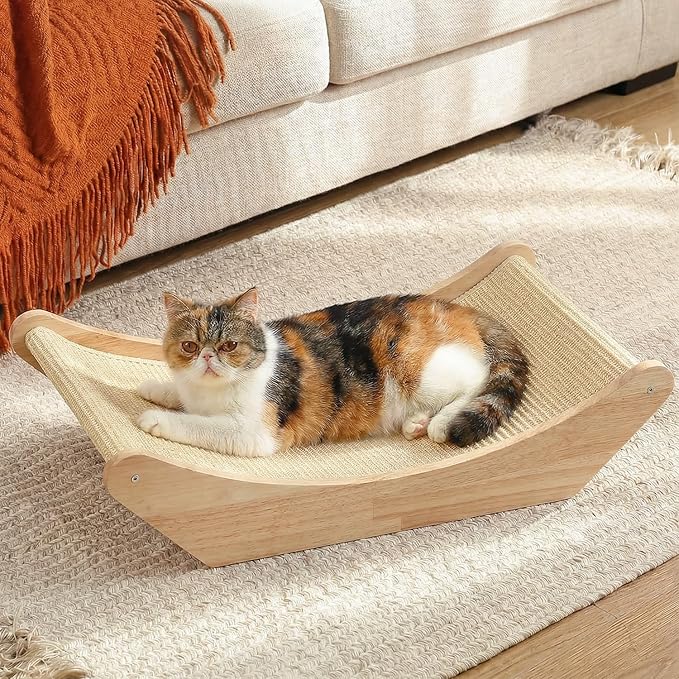 Zakkart Cat Sisal Scratching Bed Hammock, 2-in-1 Cat Scratcher & Lounging Bed, 100% Natural Sisal Mat, Solid Wood Frame, Cat Furniture Protector (Large, Natural Color) by Zakkart