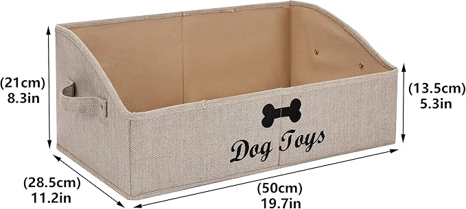 Morezi Linen-cotton blend dog toy basket and dog toy box, dog toy basket storage - Perfect for organizing pet toys, blankets, leashes, chew toys - Khaki Stripe - Dog - Image 7