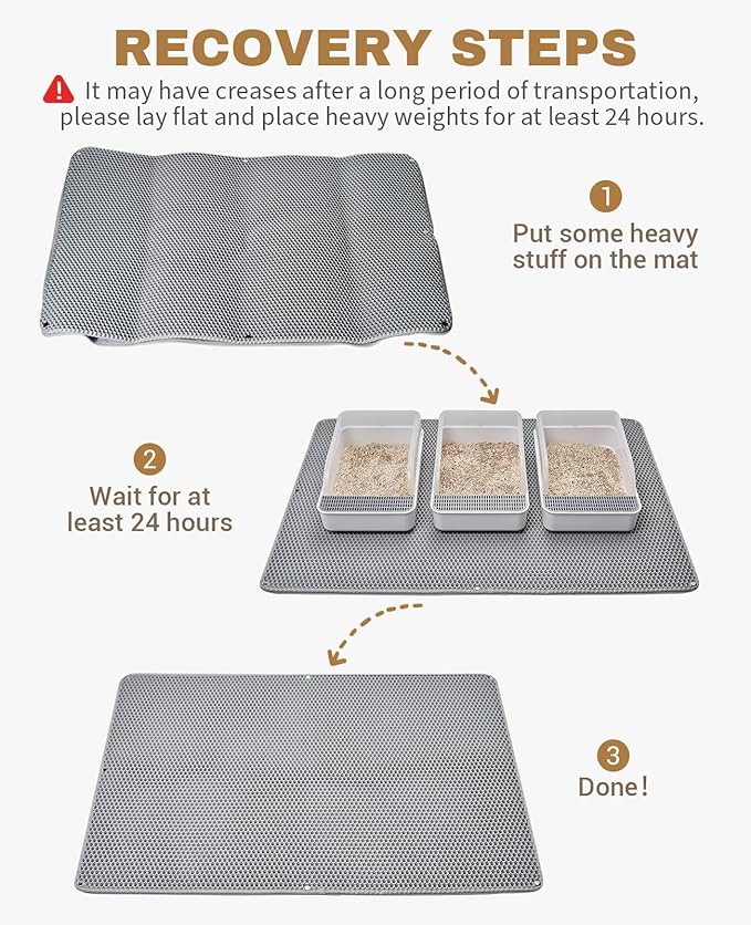 Fostanfly Cat Litter Mat, Machine Washable, Extra Large XL 45"x27", Gray | Cat Litter Trapping Mat, Urine & Waterproof, Double Layer Design, Honeycomb Scatter Control- Easy Clean for Floor - Image 5