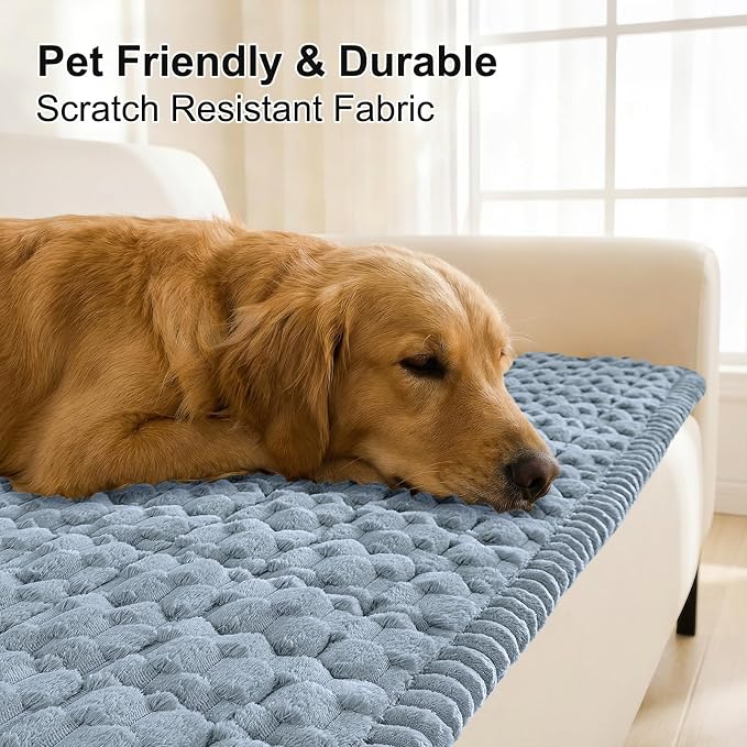 Smiry Non Slip Couch Covers for Dogs, Scratch Resistant Pet Sofa Protector | Machine Washable Soft Fuzzy Thick Furniture Cover for Sofa Loveseat Sectional Large Dogs, Airy Blue, 27.6" x 88" - Image 3