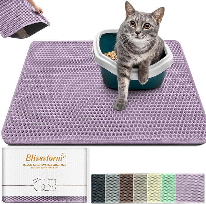 Cat Litter Mat 31"x24",Double Layer EVA Litterbox Mat Purple | Extra Large, Honeycomb, scatter control, Waterproof, non-slip, Odor-free, easy clean, washable, durable, floor protector by BLISSSTORM