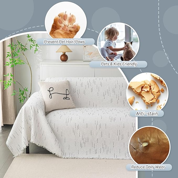 MYSKY HOME Loveseat Cover White Couch Cover Sectional Couch Covers for 2 Cushion Couch Sofa Thick Universal Chenille Sofa Cover with Tassel Durable Furniture Protector for Dogs 91" x 118" - Image 3