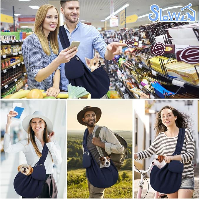 SlowTon Dog Carrier Sling - Thick Padded Shoulder Strap Adjustable, DBL, L | Dog Carriers for Small Dogs, Puppy Carrier Purse for Pet Cat with Front Zipper Pocket Safety Belt Machine Washable - Image 7