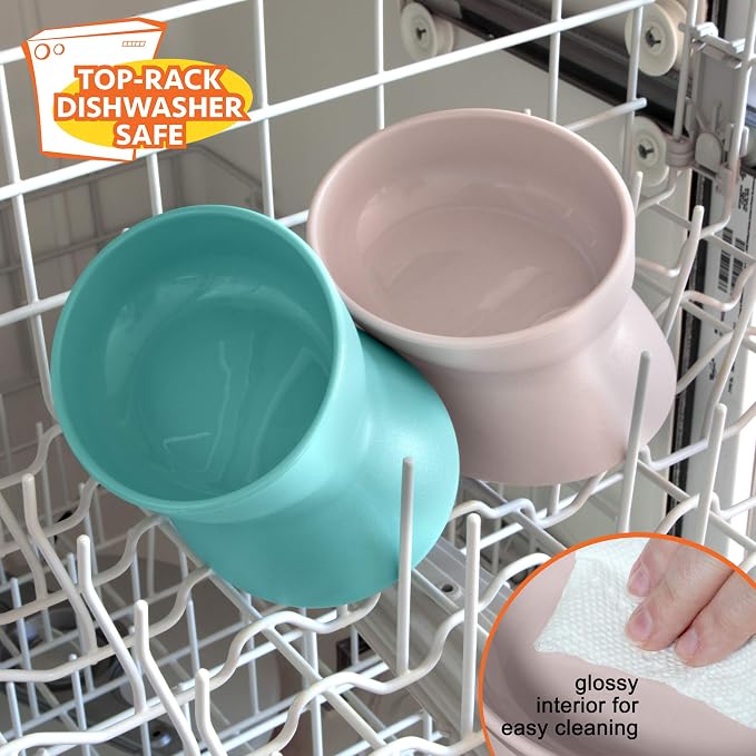 Kitty City Elevated Cat Bowls (Set of 2), Whisker-Friendly Raised Cat Food & Water Dishes, Modern Pedestal Design, Dishwasher Safe, 6.5 oz Each – Teal & Light Pink - Image 6