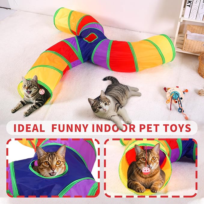 Pet Cat Tunnel, 3 Way Tunnels for Indoor Cats, Collapsible Pet Tunnel for Kitten, Puppy, Rabbit, 25cm-Wide Tunnels, Durable & Breathable, with Peek Hole Toy Ball - Image 3