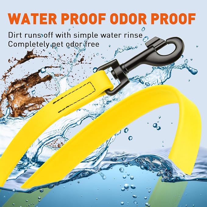 Dogline Biothane Waterproof Dog Leash Strong Coated Nylon Webbing with Black Hardware Odor-Proof Easy to Clean High Performance for Small or Large Dogs Made in USA 4 or 6 ft Lead, Lemon Yellow - Image 6