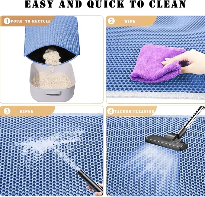 HCY&WLD Cat Litter Mat, Double Layer Cat Litter Box Mat (24x18 Inch, Blue) | Waterproof Urine-Proof Non-Slip Litter Trapping Mat, Soft on Kitty Paws, Scratch-Resistant, Scatter Control, Easy to Clean - Image 7