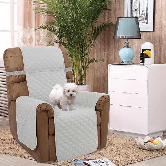 U-NICE HOME Reversible Recliner Chair Covers, Light Grey | 28''Recliner Cover for dogs Washable, Pet Friendly, Elastic Straps, Water Repellent, Diamond Quilted - Image 2