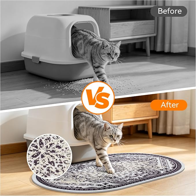 Cat Litter Mat, 33"x22" High Density PVC Litter Rug Trapping Mat, Non-Slip, Waterproof & Urine-Proof Kitty Litters Catcher Mats, Keep Floor Clean, Soft on Kitten Paws, Cat Essentials Black - Image 2