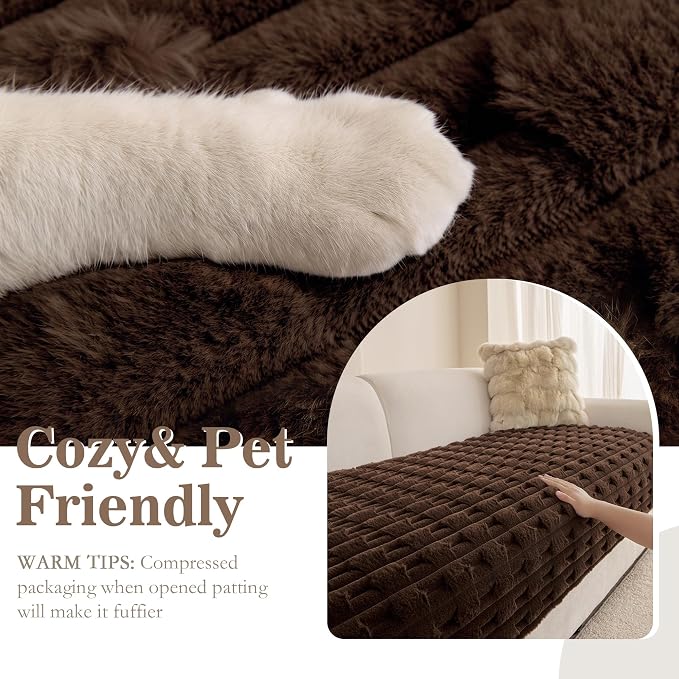 MYSKY HOME Couch Cover for Dogs, Plush Soft Sofa Cover Washable, Fuzzy Couch Covers for 3 Cushion Sofa Pet Friendly, Waterproof Non-Slip Sofa Slipcover Furniture Protector, Chocolatey, 35" x 83" - Image 2