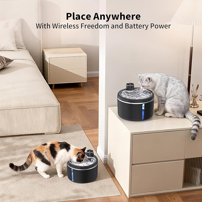 Cat Water Fountain Cordless, 108oz/3L Pet Fountains for Cats Indoor with Stainless Steel Tray, Battery Operated Cat Drinking Fountain with Motion Sens - Image 2