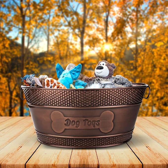 BREKX Copper Metal Pet Storage & Dog Toy Bin w/ Handles, Indestructible | Dog Toy Box • Galvanized Steel • Organizes Toys, Blankets & Leashes • Farmhouse Style - Image 8