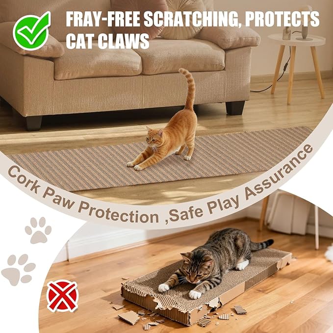 Natural Cork-Cat Scratch Pad-Cat Scratch Mat Rug-Avoid Cat Couch Protector-Cat Scratch Furniture Protector for Post/Sofa/Floor-Indoor Wall Scratchers-Cat Scratching Carpets-Stretching-Kitty Gifts - Image 2