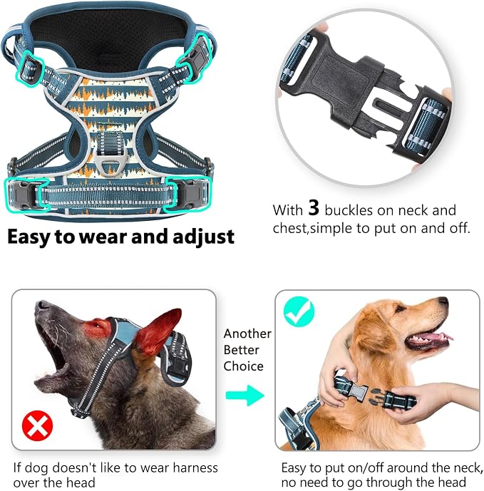 Timos Dog Harness, No Pull Large Sized with 3 Buckles, Sunset Valley, XL | Reflective, No Choke, Easy On & Off, Adjustable Soft Padded, Front & Back 2 Clips and Control Handle for Walking Training - Image 2