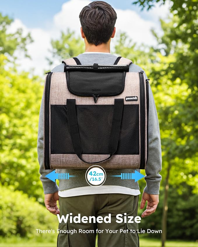 Pecute Cat Backpack with Widened Interior Space, Upgraded Dog Backpack Carrier with Various Ways to Carry, Pet Backpack with Breathable Mesh, Pet Travel Carrier with Soft Padded,Khaki | Breathable Mesh, Reinforced Support, Various Carry Ways, Ergonmic ... - Image 3