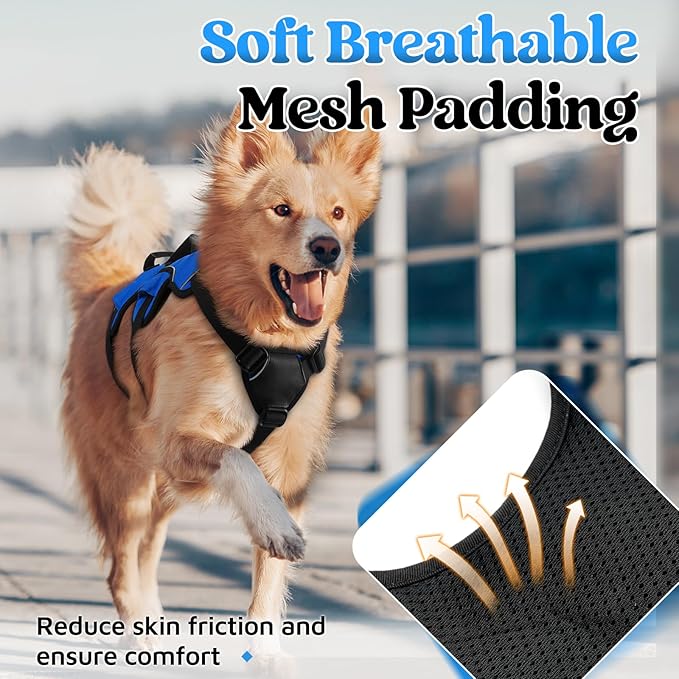 rabbitgoo Escape Proof Dog Harness for Large, No Pull with Lift Handle | No Escape, Full Soft Padded, Reflective Adjustable Vest, Leash Clip for Walking Hiking Training, Blue, Large - Image 6