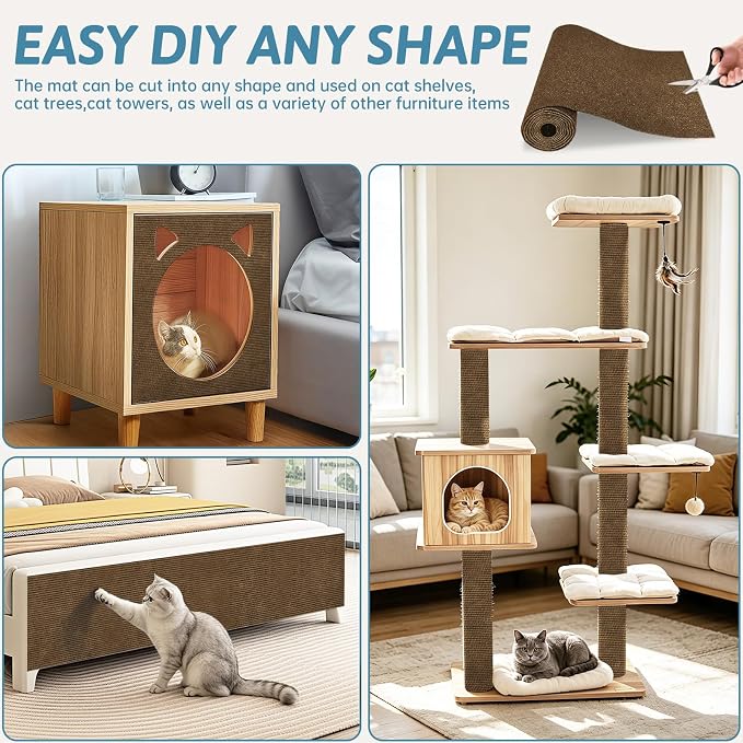 Cat Scratch Furniture Protector (Brown, 78.7" x 15.8") | Anti-Scratch Sofa Guard Pads with Twist Pins & Double-Sided Tape, Cat Scratch Deterrent for Couch, Sofa & Door - Image 6