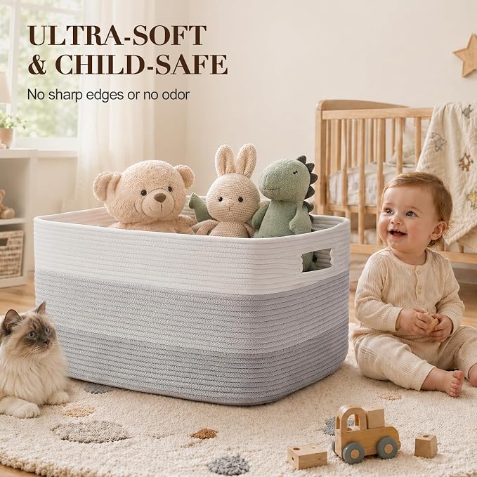 OIAHOMY Blanket Basket Laundry Basket Dog Toy Basket 75L Gradient Grey | Large Storage Basket,Baby Basket,Toy Storage,Woven Rope Basket for Blankets,Blanket Storage for Living Room - Image 4