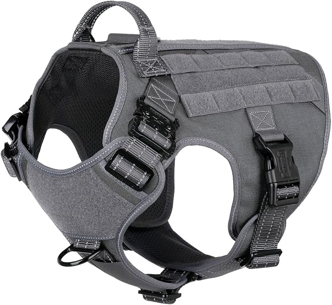 ICEFANG Tactical Dog Harness for X-Large Dogs,Reflective No Pull Dog Vest | with Control Handle,Adjustable,Front Hook,2 Leash Clips,Soft Padded,MOLLE Panel,Grey,X-Large by ICEFANGDIRECT