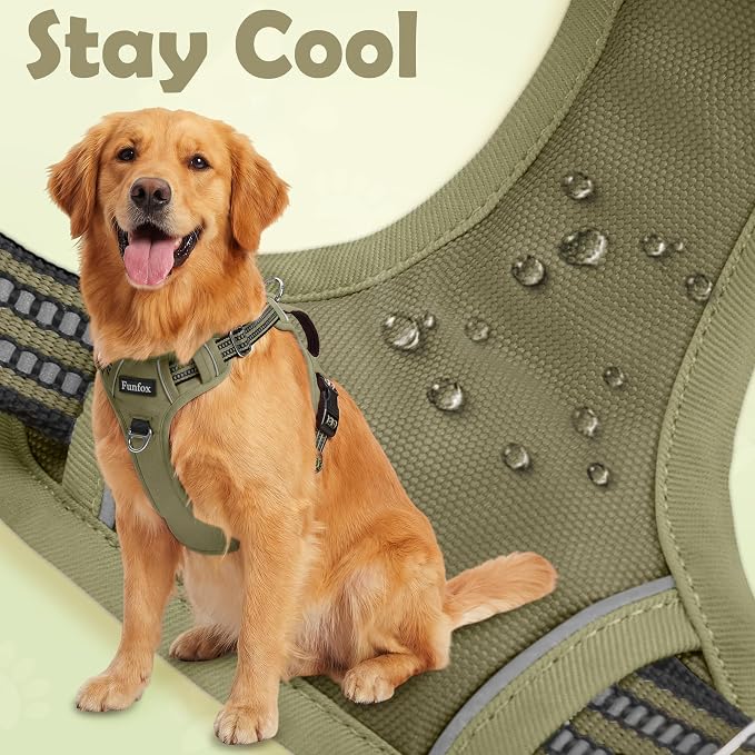 Dog Harness No Pull, Adjustable Pet Vest Harness, Super Soft Material with Vertical Handle Easy Control, Reflective Night Walking, 2 Leash Clips for Large Dogs, Army Green, L - Image 5