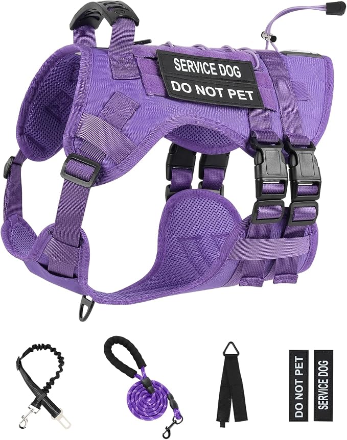 No Pull Tactical Dog Harness for Large Dogs, Service Dog Vest, L, Purple | Tactical Dog Vest Harness and Leash Set, Adjustable Military Service Dog Harness with Handle for Medium Large Dogs - Image 7