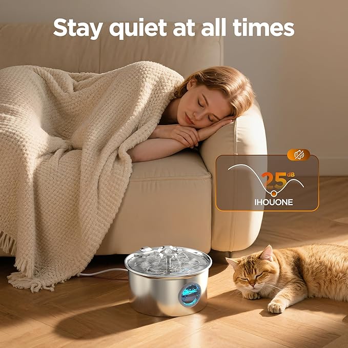 Stainless Steel Cat Water Fountain: 88oz/2.6L Pet Fountain for Drinking | Water Fountain for Cats Inside with Flower Quiet Cat Dispenser Kitty Drinking Fountain Indoor - Gifts for Pets, Small Animals - Image 5