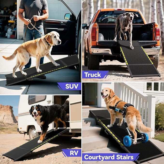 Pawaboo 67" L & 20" W Longest Dog Ramp for Car Foldable, Up to 200 LBS | Extra Wide Portable Pet Dog Ramps for Large Dogs, Dog Car Ramp for SUV/Truck/RV/Bed, Lightweight Ramps with Non-Slip Mesh, Bl - Image 8