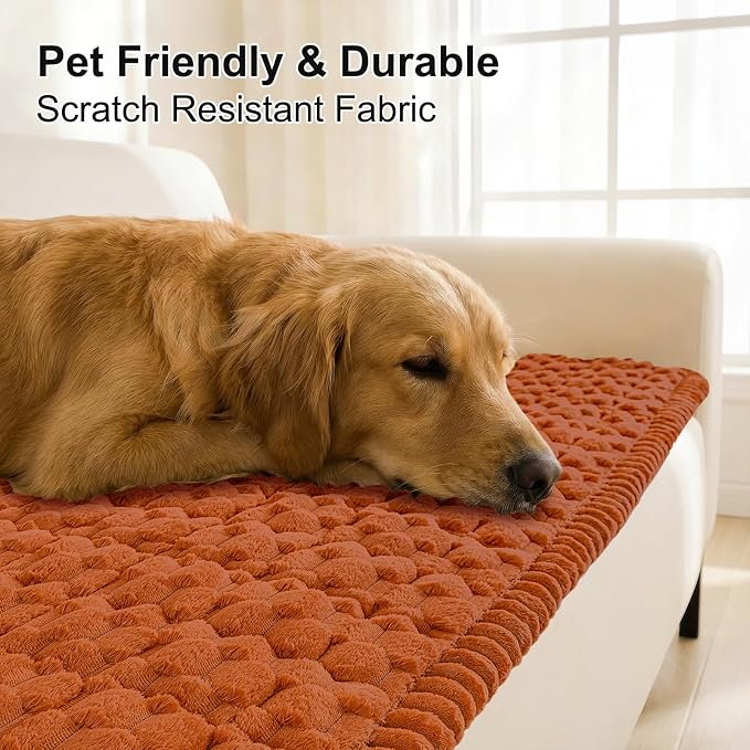 Smiry Non Slip Couch Covers for Dogs, Scratch Resistant Pet Sofa Protector | Machine Washable Soft Fuzzy Thick Furniture Cover for Sofa Loveseat Sectional Large Dogs, Rust, 27.6" x 82.7" - Image 3