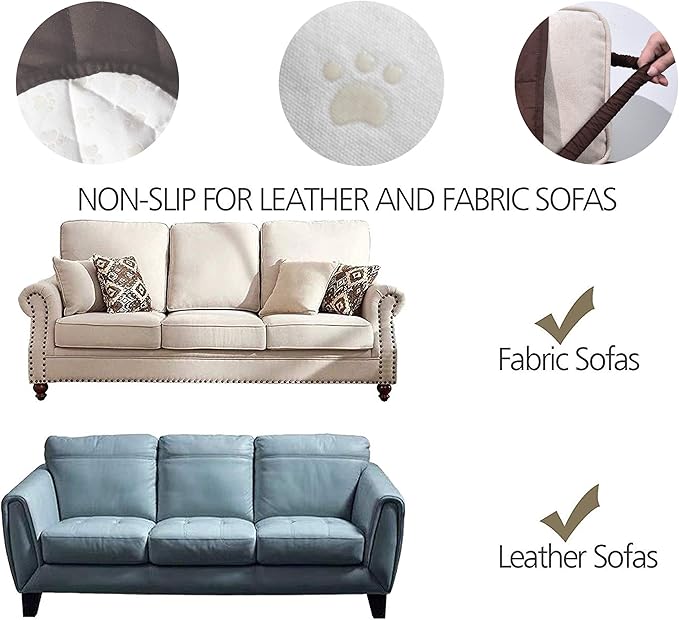 Ameritex Loveseat Cover Water-Resistant Quilted Furniture Protector with Back Nonslip Paws Slipcover for Dogs, Kids, Pets Loveseat Slipcover Stay in Place for Leather (Chocolate, 54'') - Image 3