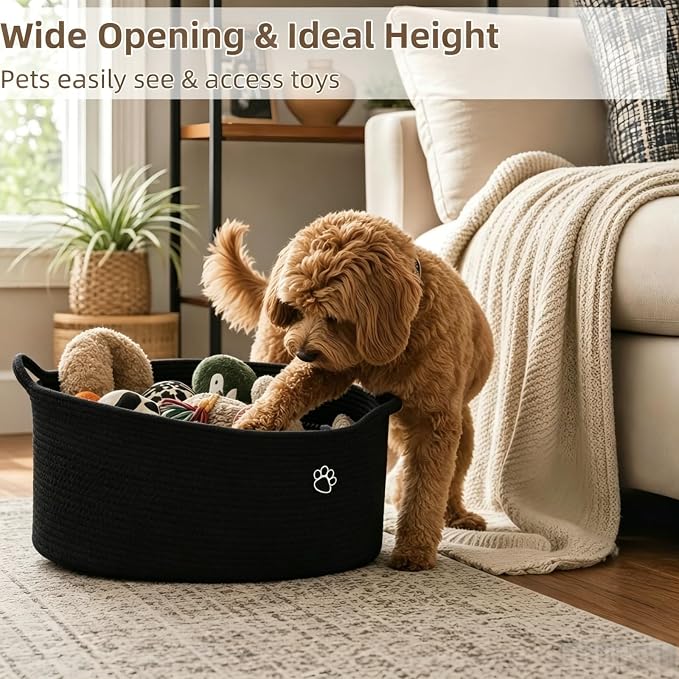 Optish 40L Extra Larg Dog Toy Basket, Woven Storage Baskets with Handles | 20" x 14" x 9" XL Toy Storage Box and Bin with Handles for Living Room, Bedroom Organization, Foldable, Durable, Home Decor - Image 4