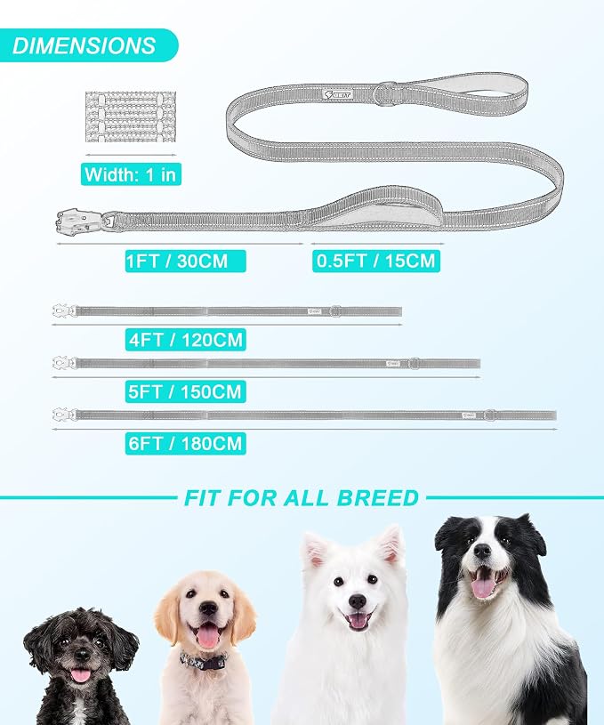 GEIT 2 Padded Handles Heavy Duty Dog Leash for Small Medium and Large Dogs | 4/5/6FT Reflective Dog Leashes with Aluminum Quick Release/Locking Tactical Frog Clip,Comfortable Traffic Handle - Image 6