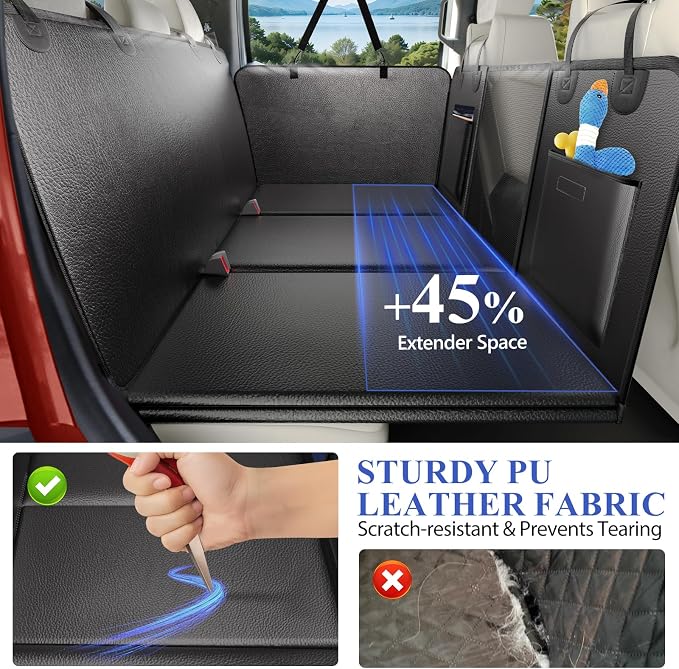 Dog Truck Seat Cover Back Seat, Hard Bottom, PU Leather, XL | Anti Scratch Pet Travel Hammock for F150, RAM1500, Sierra, Tundra, Silverado, Waterproof, Easy Clean, Non-Slip, Holds 420lbs - Image 2