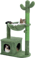 40" Cactus Cat Tree with Hammock, Condo & Sisal Post, Green | Cactus theme, Metal carpet hammock, Cozy indoor condo, Replaceable pompom toy, Sisal wrapped posts, Sturdy base by MUTTROS
