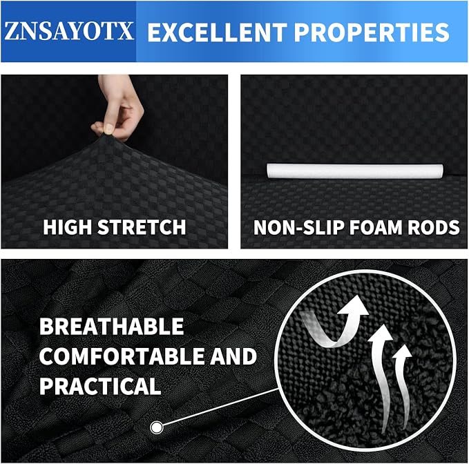 ZNSAYOTX 1 Piece Jacquard Couch Covers for 3 Cushion Couch High Stretch Sofa Cover for Pets Dogs Anti Slip Extra Large Sofa Slipcovers Furniture Protector (XL Sofa, Black) - Image 5