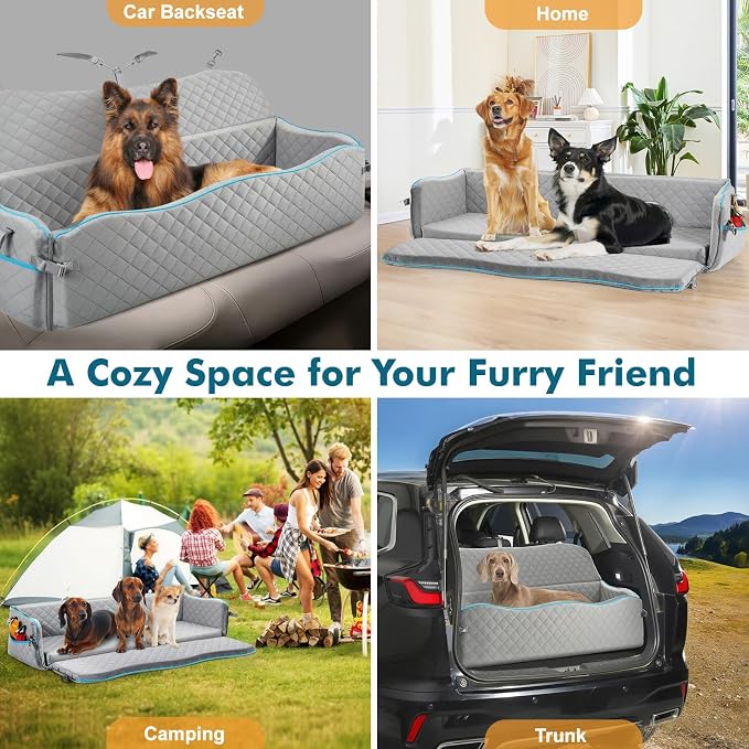 Large Dog Car Seat for Large Dogs Up to 120 lb, Thick Cushion, Grey | 3" High-Density Foam Dog Car Bed, 2-Sided Cool/Warm Cushion Cover , 2 Pockets, 3 Safety Belts, Detachable & Washable - Image 7